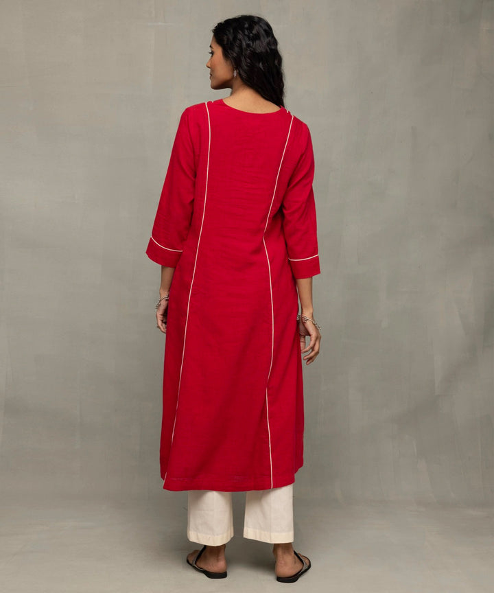 Red white jamdani pujo kurta set with dupatta
