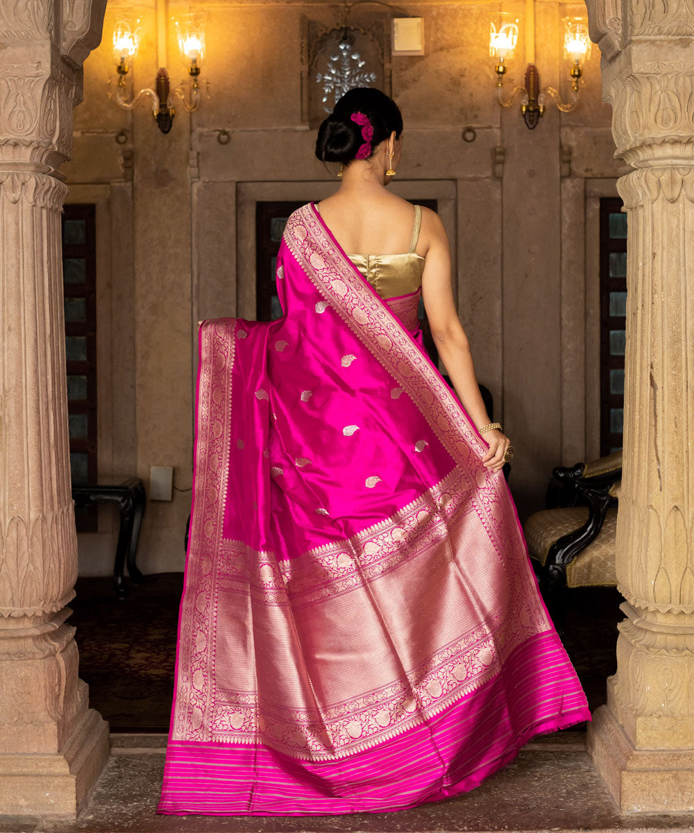 Pink handwoven banarasi silk saree