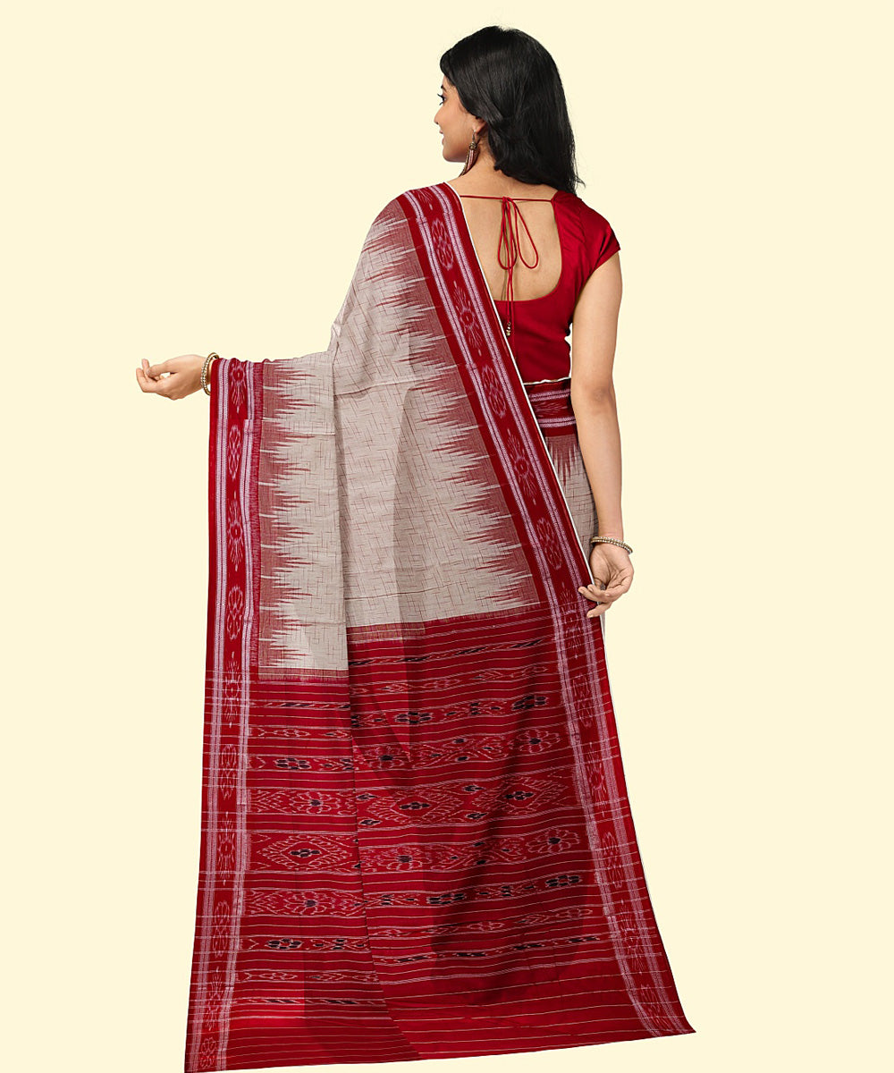 Offwhite red handwoven cotton nuapatna saree