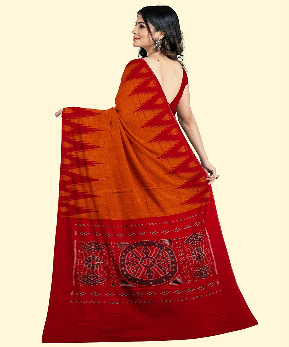 Orange red cotton handwoven nuapatna saree