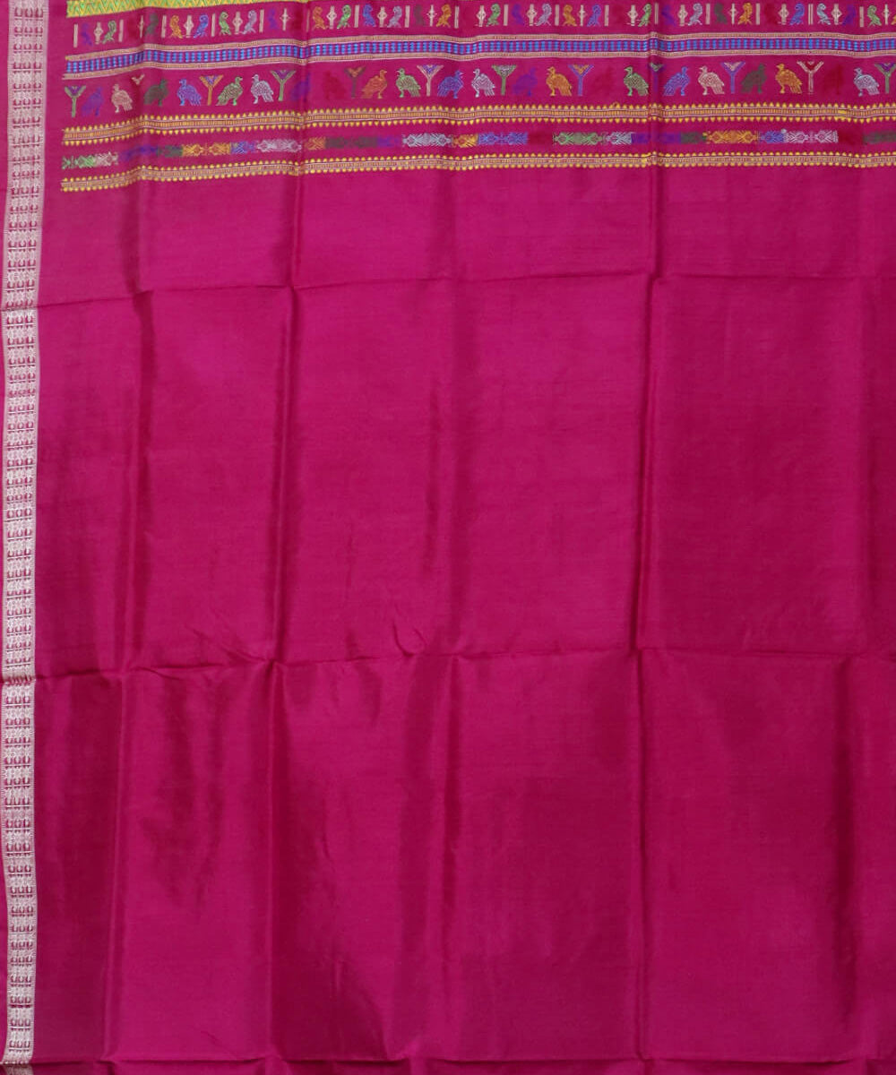 Amber yellow dark pink silk handwoven dolabedi bomkai saree