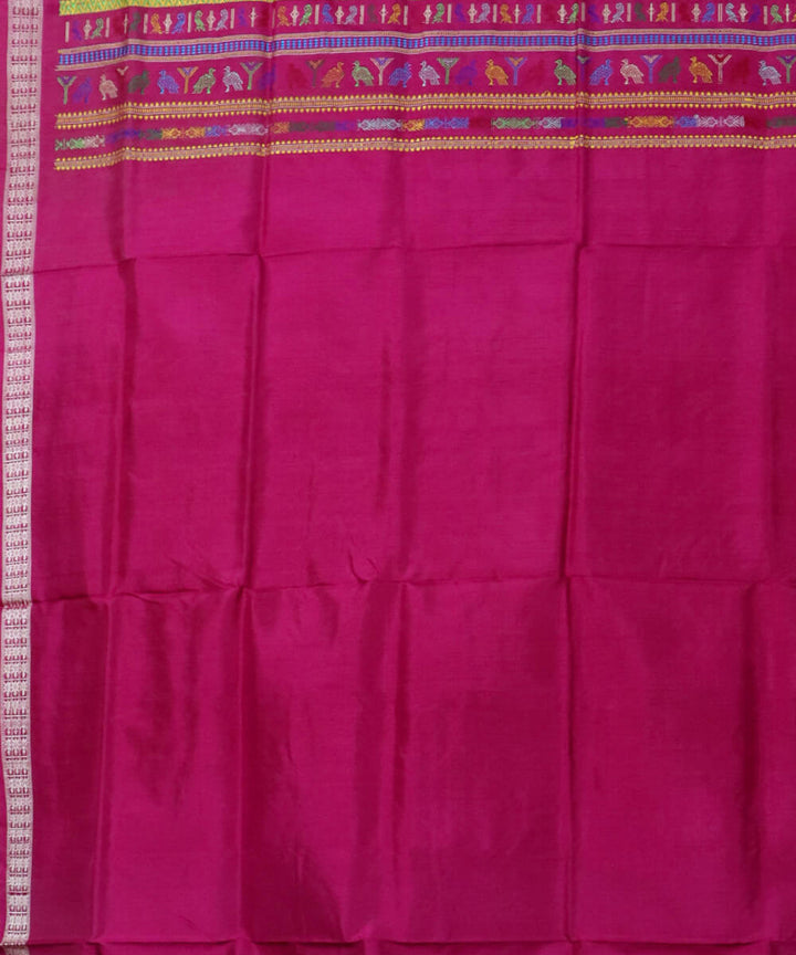 Amber yellow dark pink silk handwoven dolabedi bomkai saree