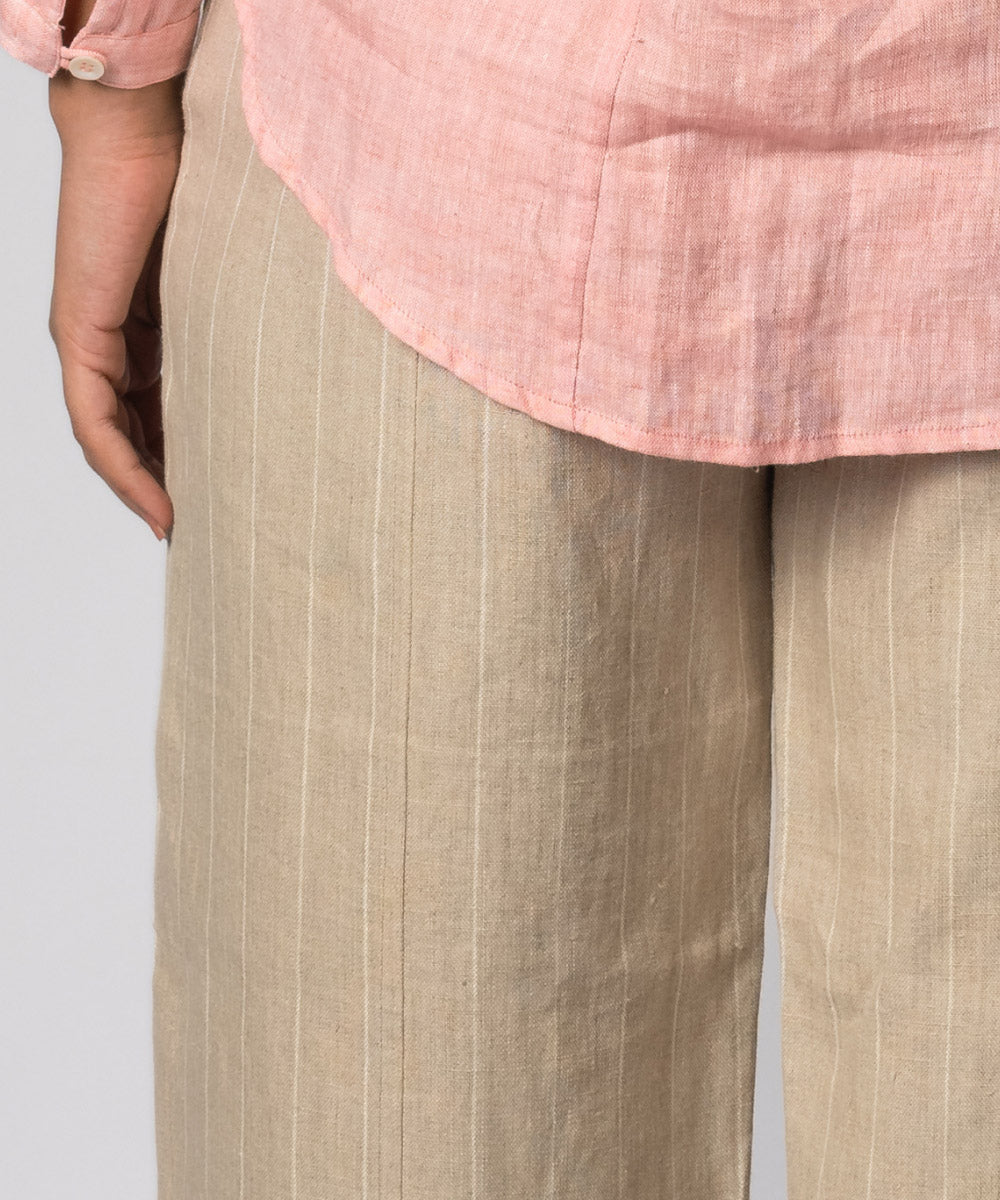 Beige stripe handwoven linen trousers