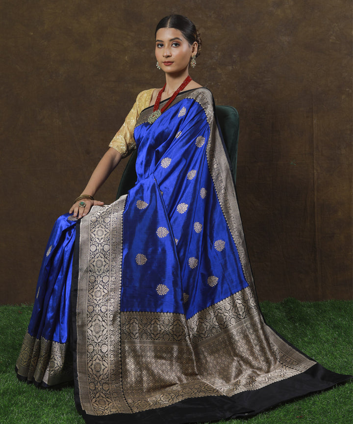 Navy blue silk handwoven banarasi saree