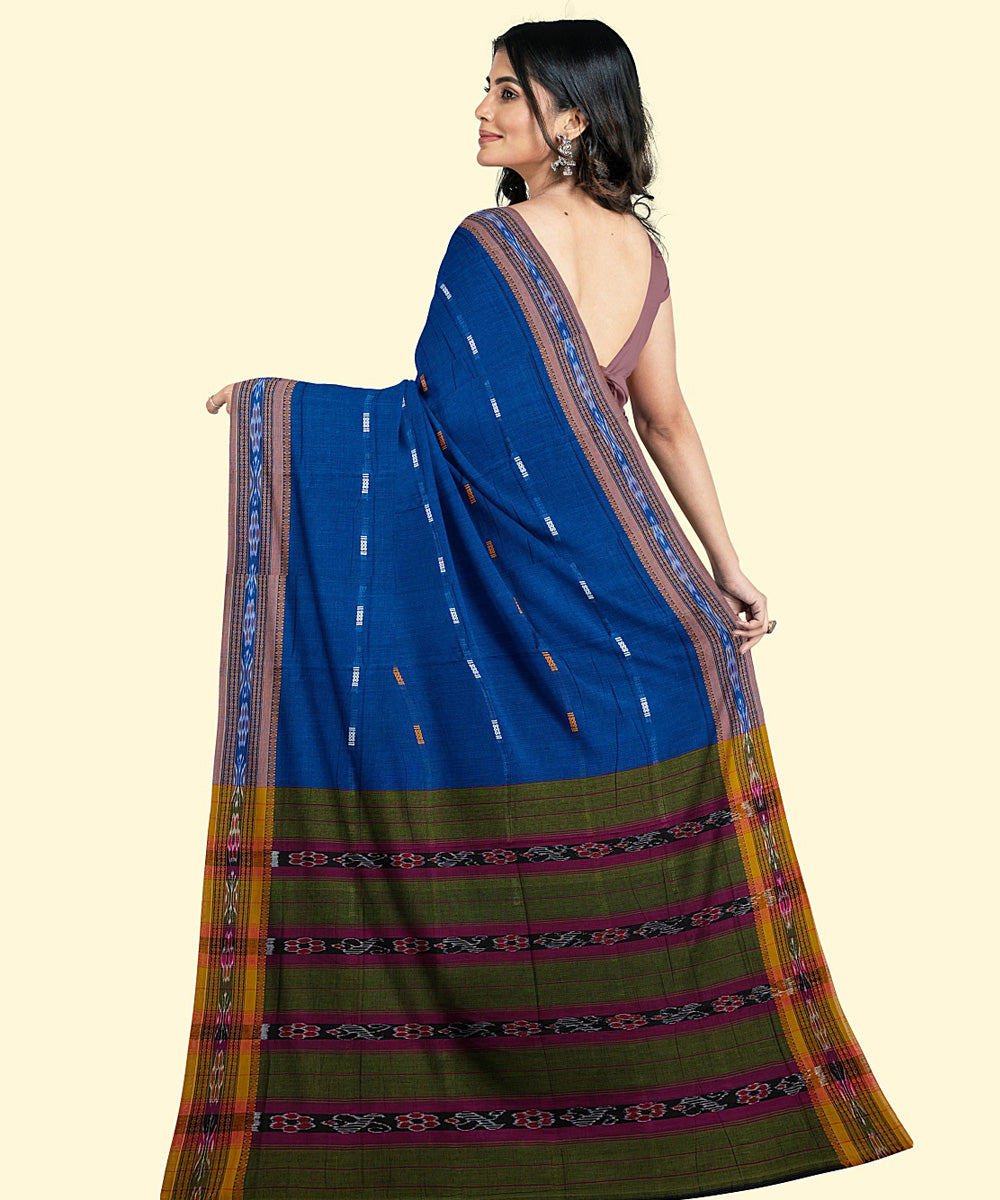 Midnight blue olive reeen cotton handwoven nuapatna saree