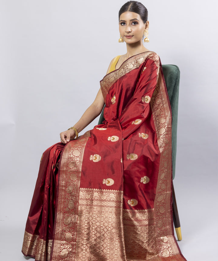 Maroon silk handwoven banarasi saree