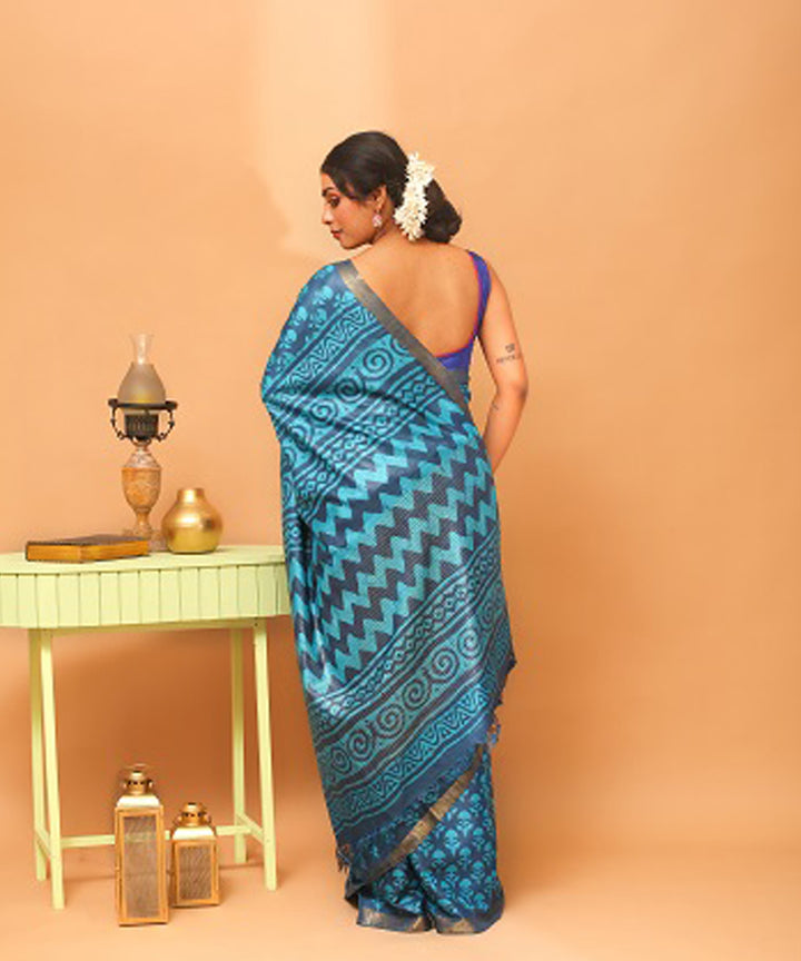 Indigo blue chhattisgarh handloom tussar silk saree