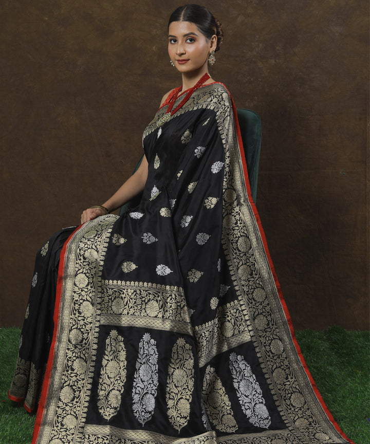 Black silk handwoven banarasi saree