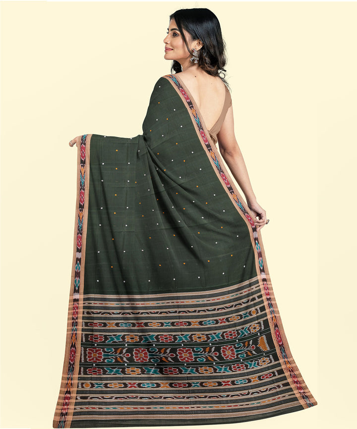 Dark green multicolor cotton handwoven nuapatna saree