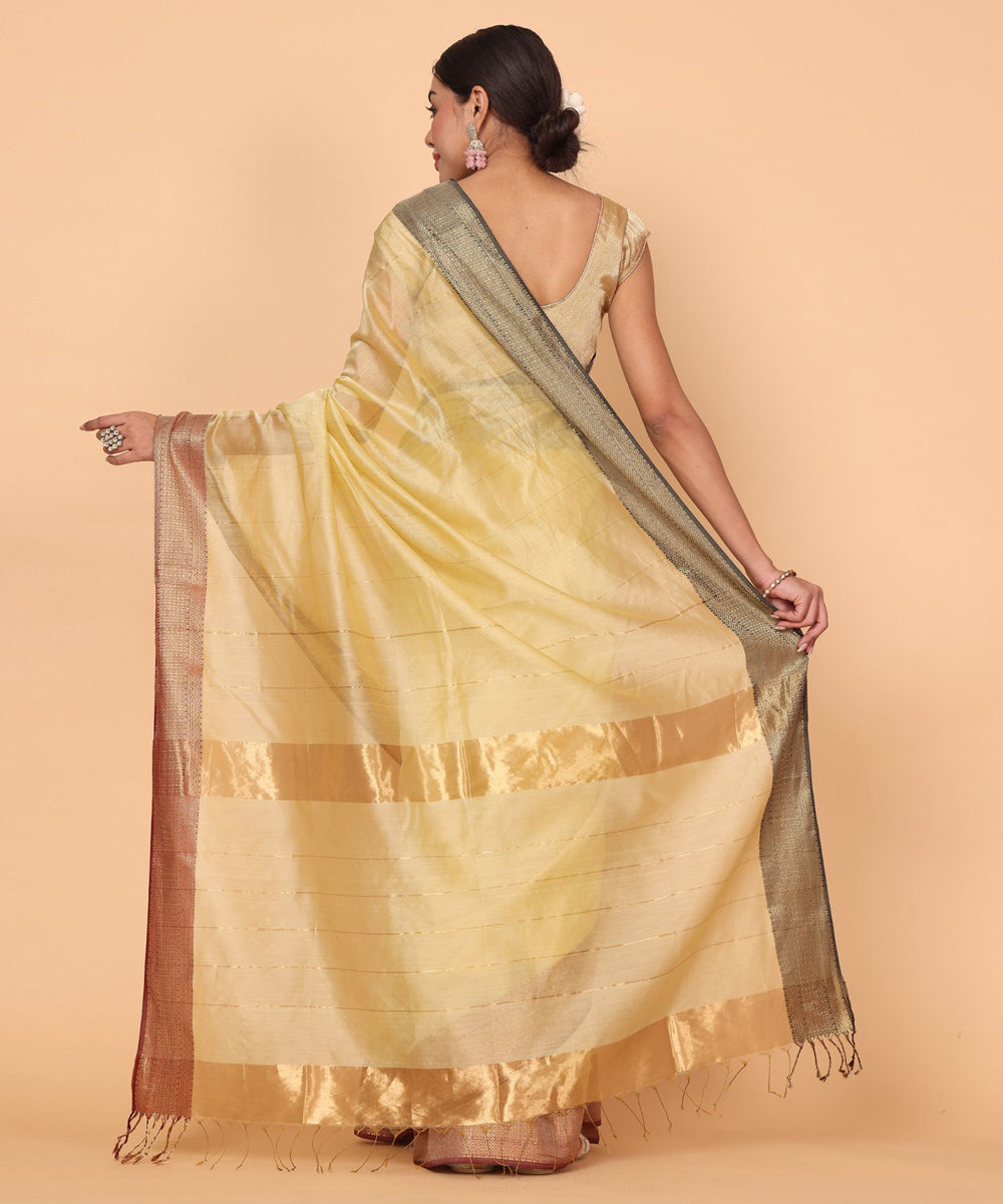 Gold maheshwari cotton silk handloom saree