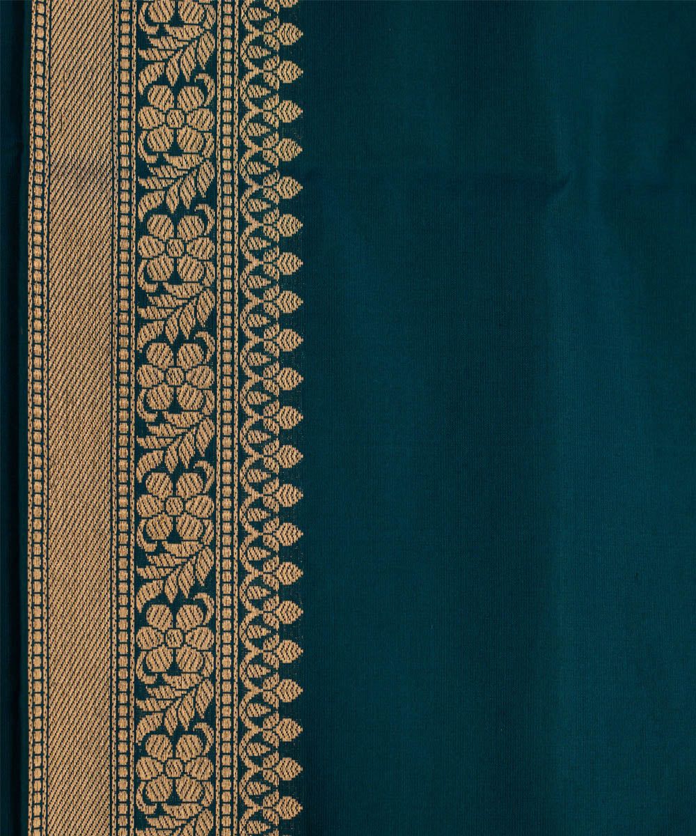 Teal green plain silk handwoven banarasi saree