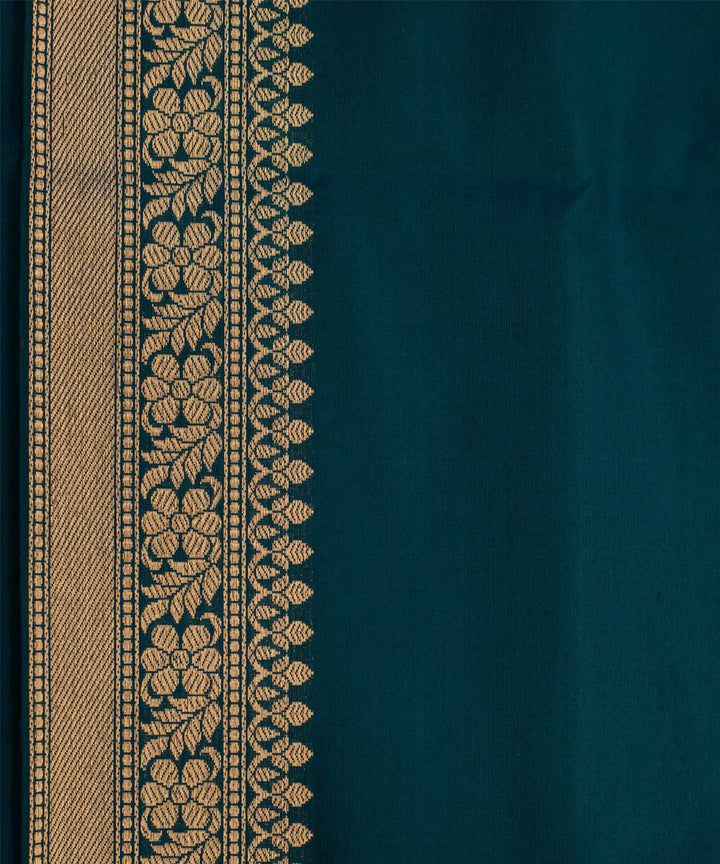 Teal green plain silk handwoven banarasi saree