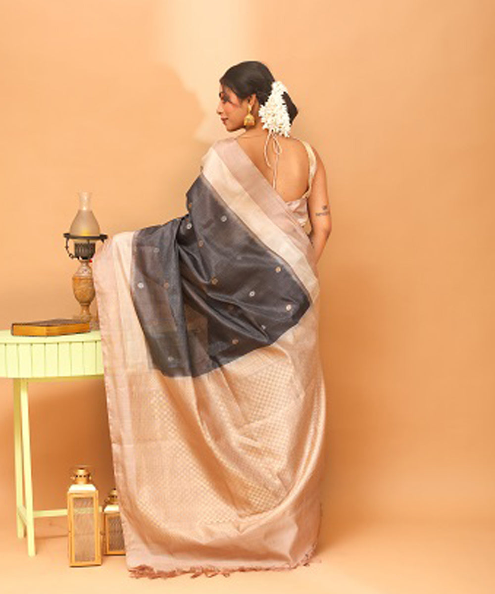 Kosa black chhattisgarh tussar silk handloom saree