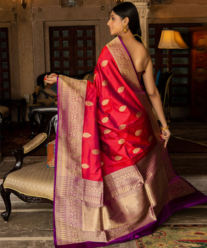 Red purple silk handwoven banarasi saree