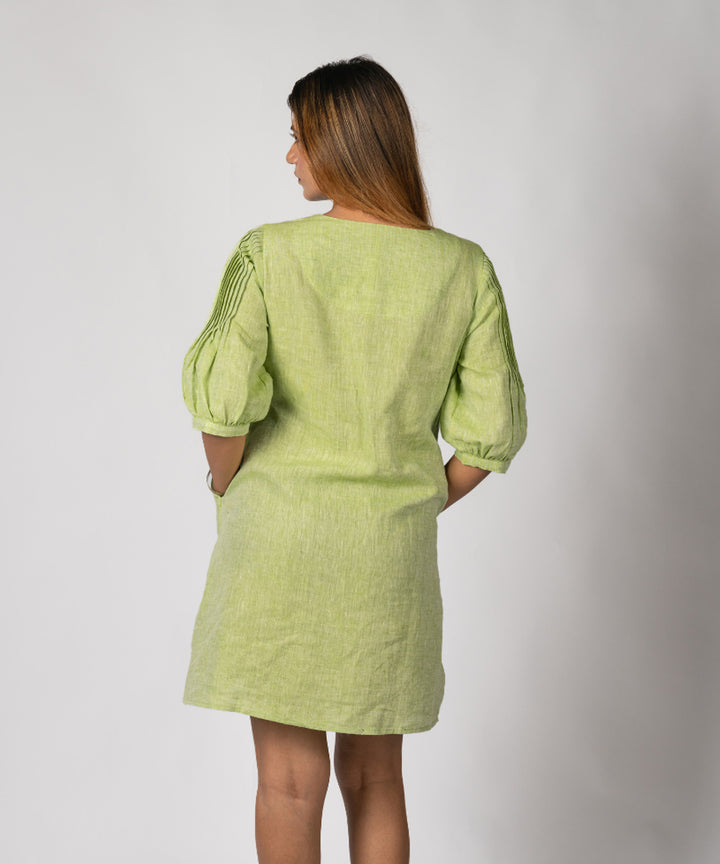 Green handwoven linen dress