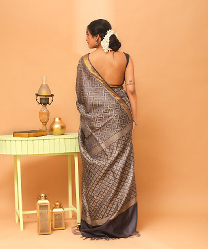 Black beige chhattisgarh handloom tussar silk saree