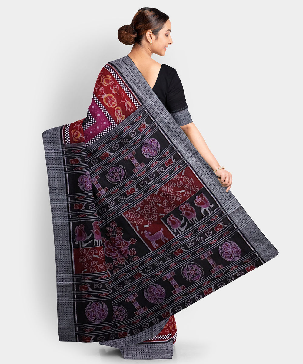 Persian plum black cotton handwoven sambalpuri saree