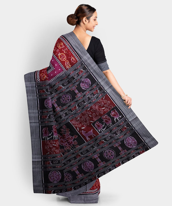 Persian plum black cotton handwoven sambalpuri saree
