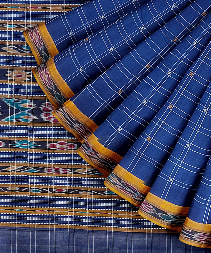 Navy blue yellow handwoven cotton nuapatna saree