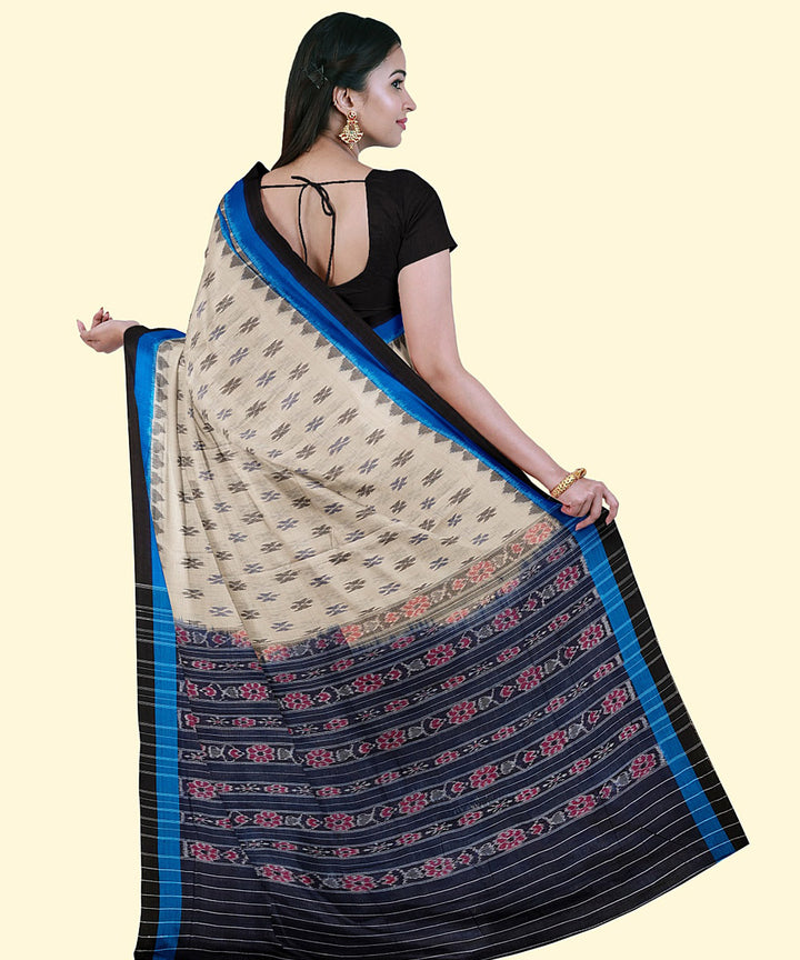 Offwhite black cotton handwoven nuapatna saree