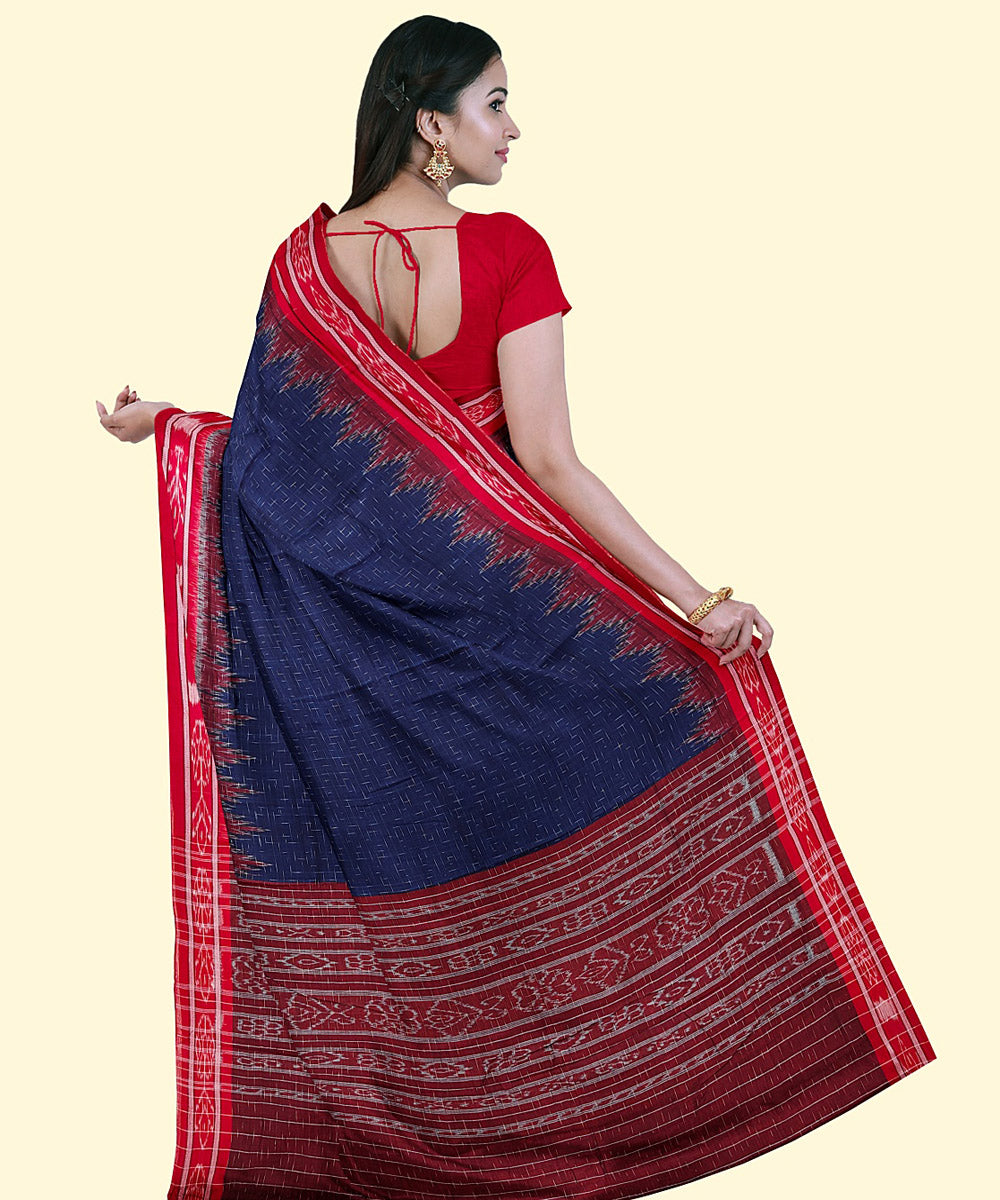 Navy blue maroon cotton handwoven nuapatna saree