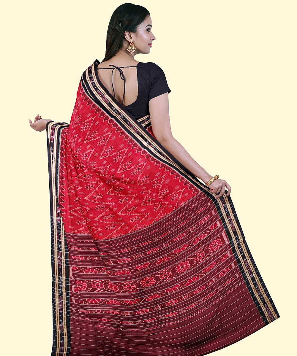 Red maroon handwoven cotton nuapatna saree