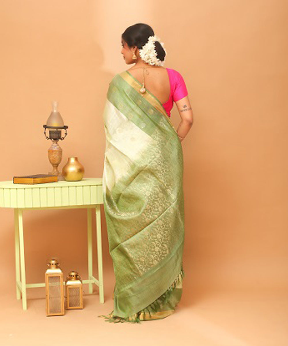 Pista green beige chhattisgarh handloom jala tussar silk saree