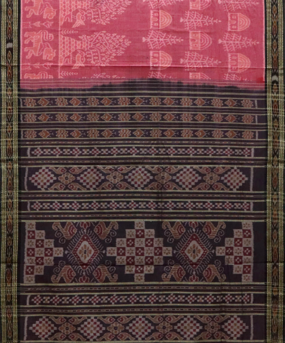 Pink black tree motif cotton handwoven nuapatna saree