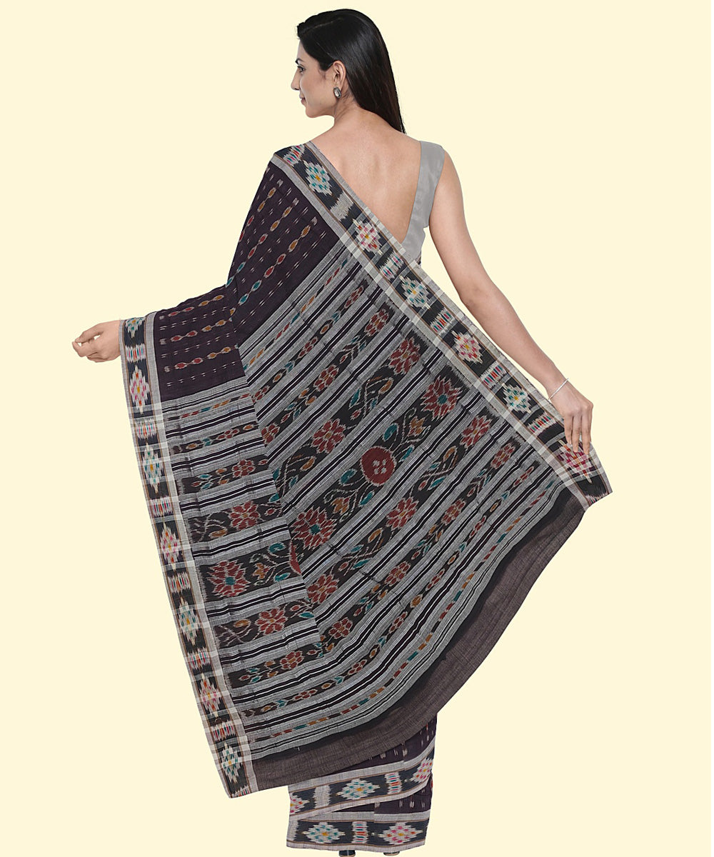 Coffee brown cotton handwoven nuapatna saree