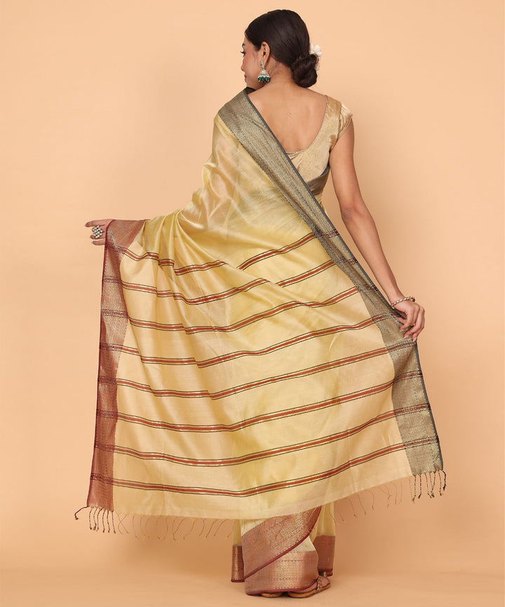 Yellow handloom cotton silk maheshwari saree