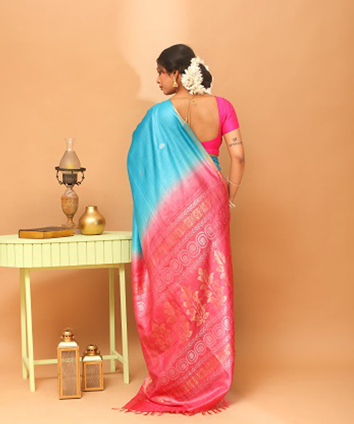 Cyan blue chhattisgarh handloom tussar silk jala saree