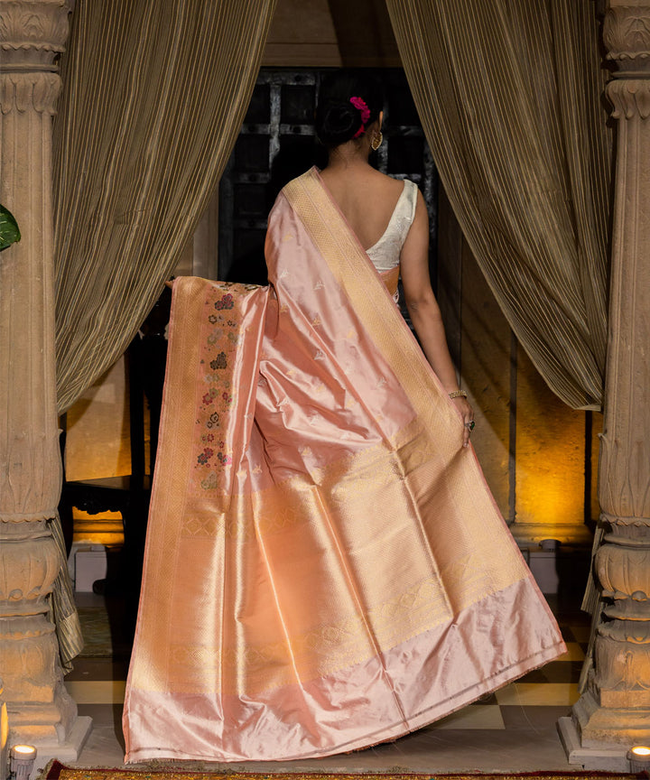 Beige handwoven banarasi silk saree