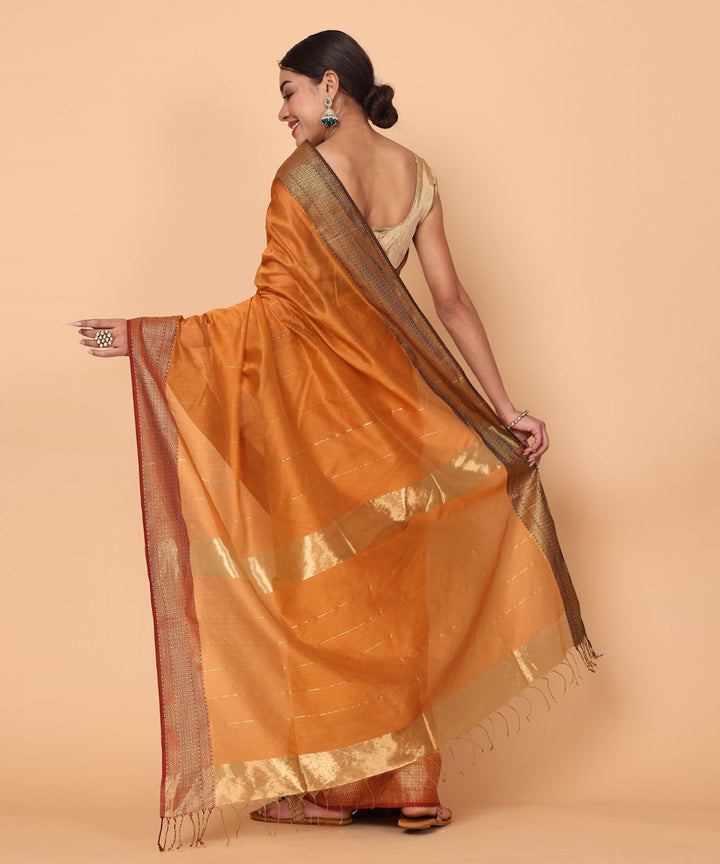 Orange maheshwari cotton silk handloom saree