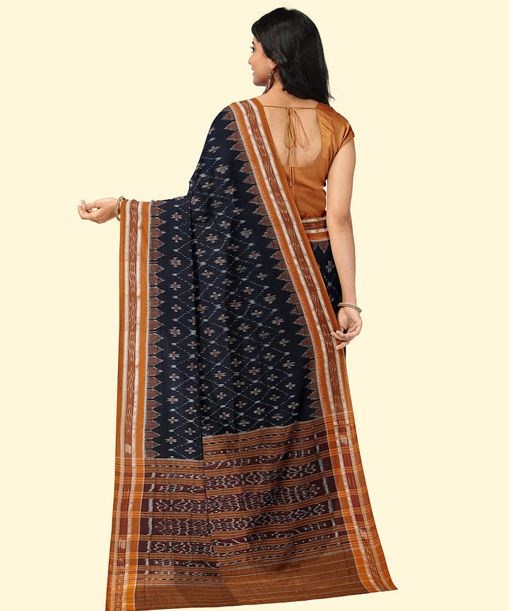 Black brown cotton handwoven nuapatna saree