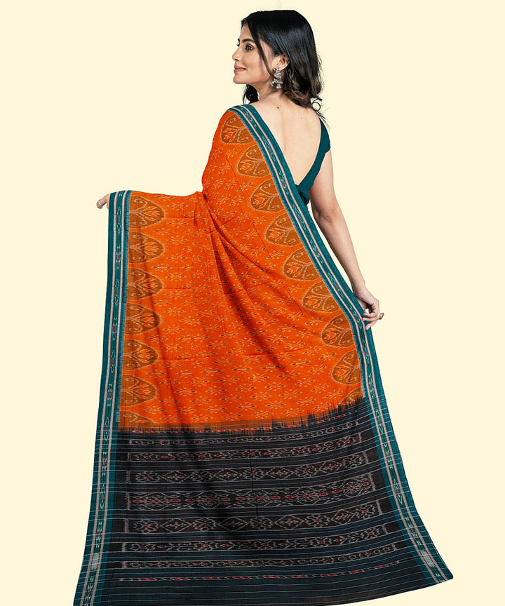 Orange black handwoven cotton nuapatna saree