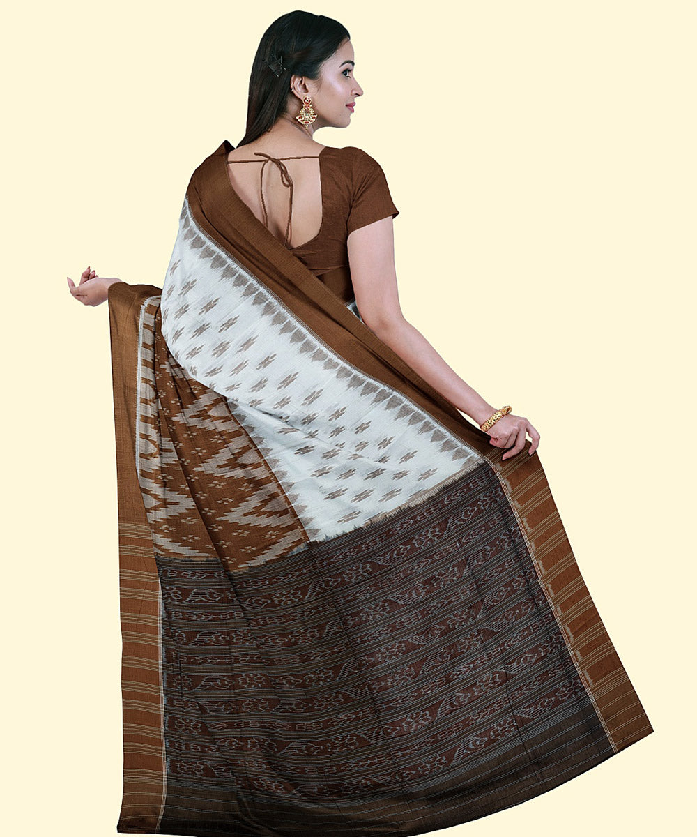 Brown coffee cotton handwoven nuapatna saree