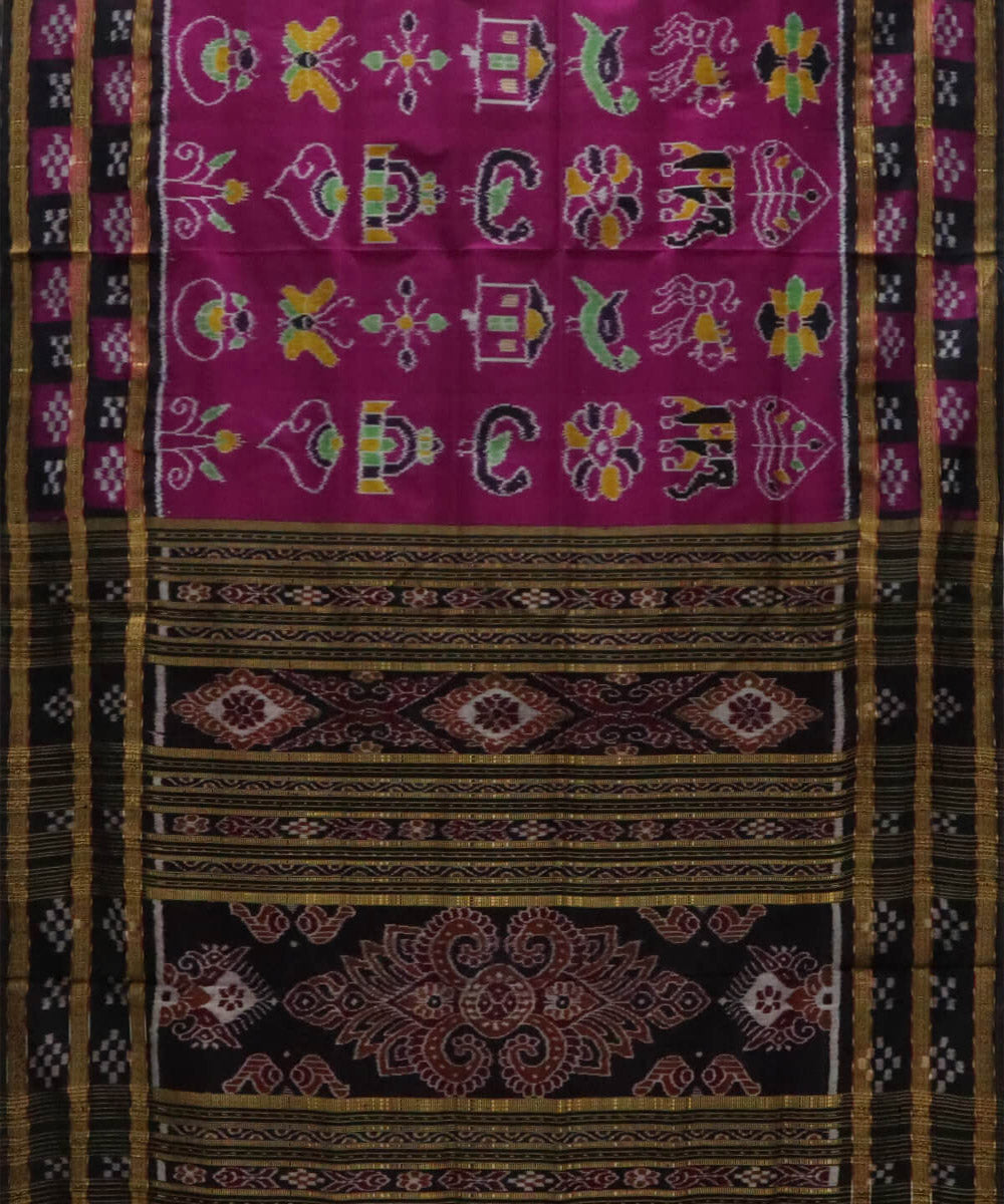 Purple pink black silk handwoven nature inspired khandua saree