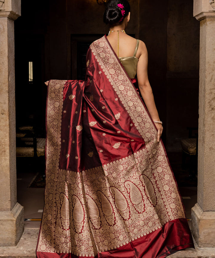 Maroon handwoven silk banarasi saree