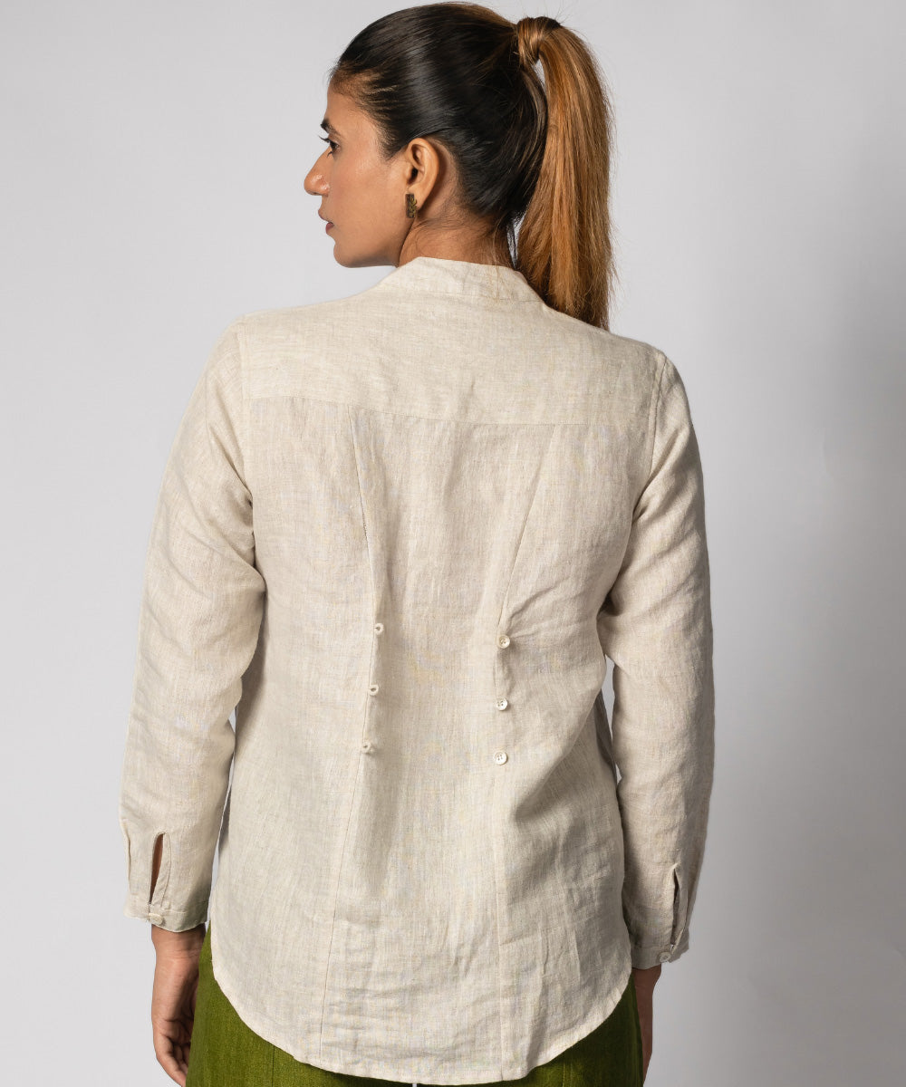 Beige handwoven linen top