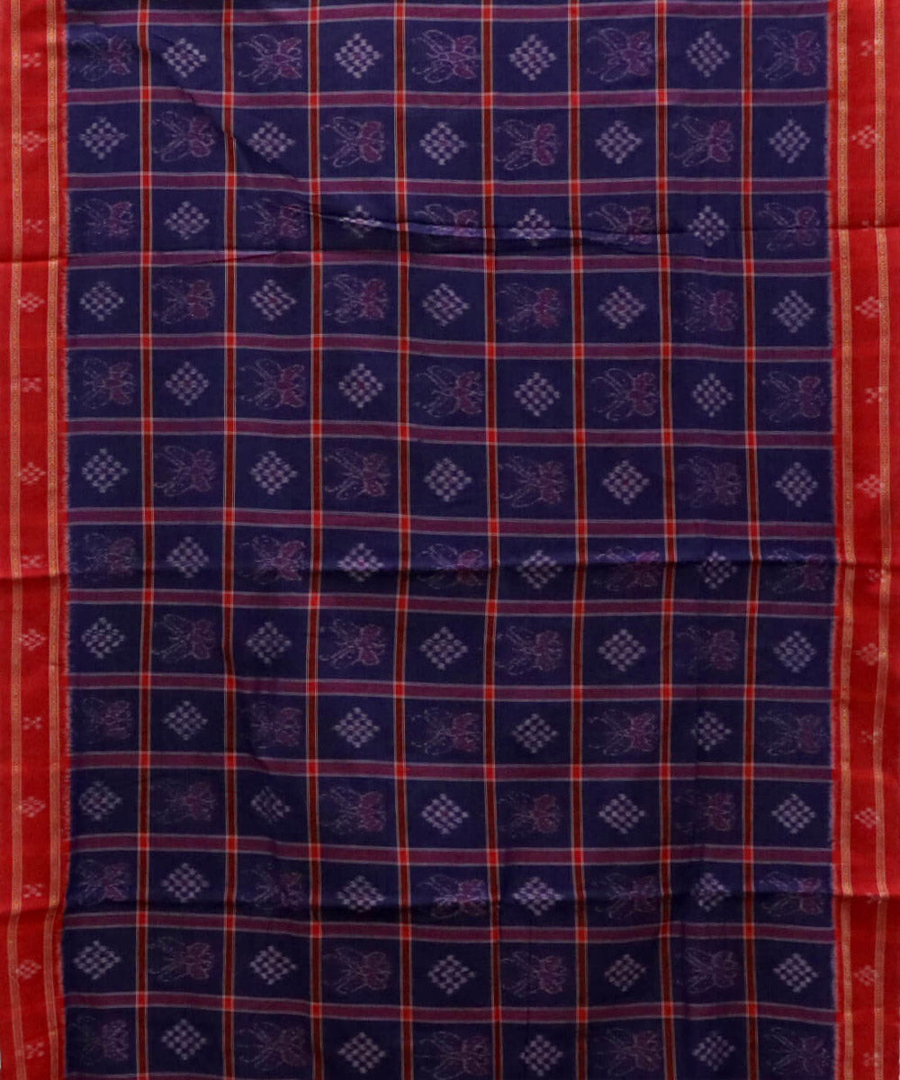 Navy blue maroon cotton handwoven nabakothi nuapatna saree