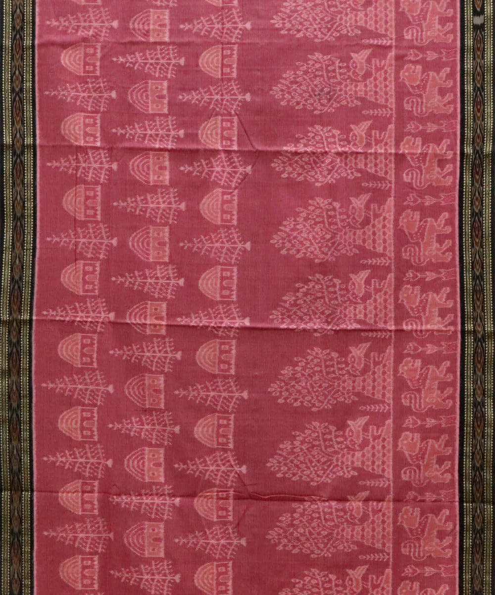 Pink black tree motif cotton handwoven nuapatna saree