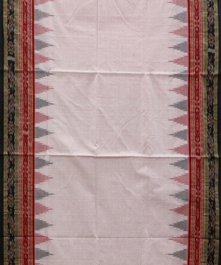 Light pink cotton checks handwoven temple border nuapatna saree