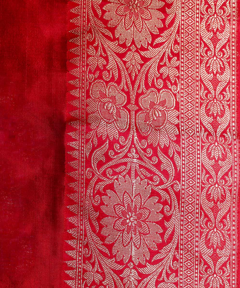 Indigo red border silk handwoven banarasi saree