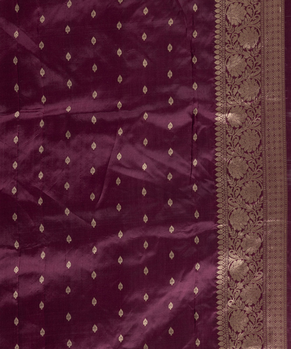 Grey maroon border silk handwoven banarasi saree