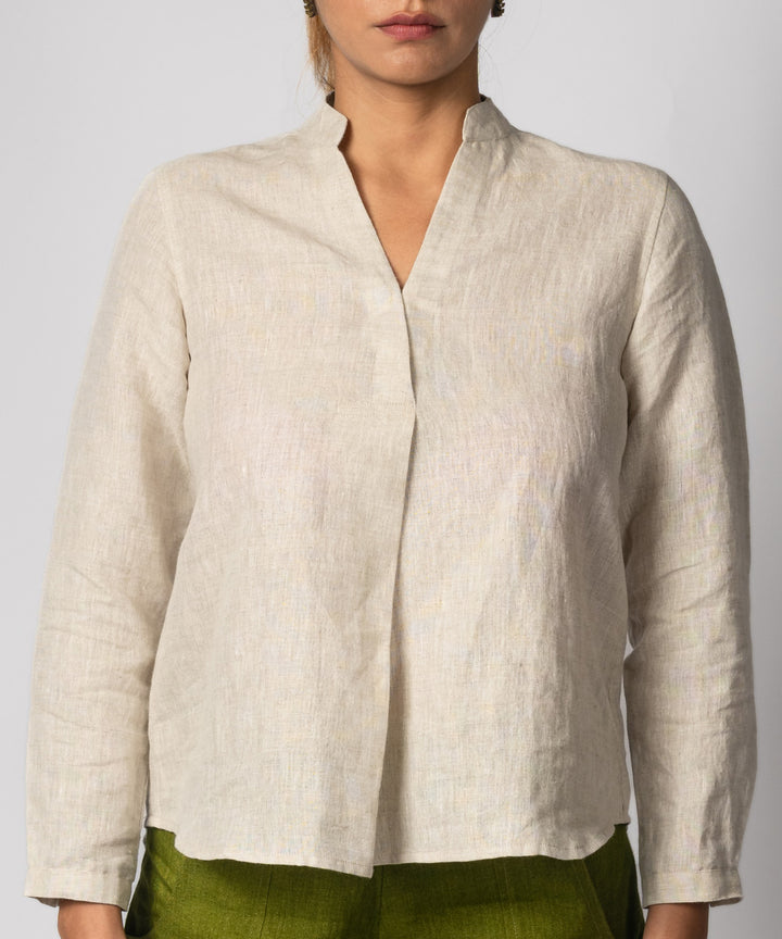 Beige handwoven linen top