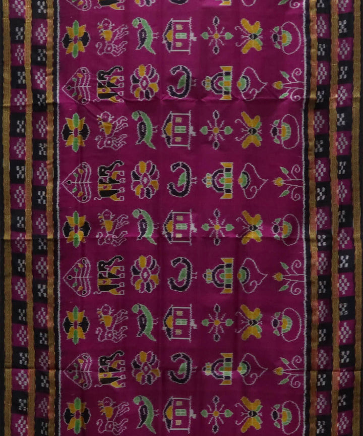 Purple pink black silk handwoven nature inspired khandua saree
