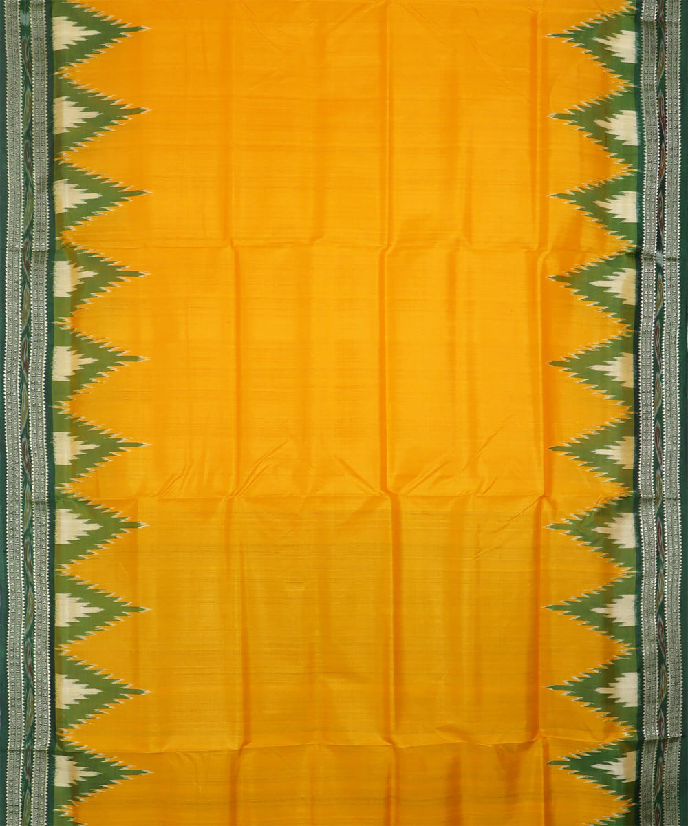 Yellow olive green silk handwoven khandua saree