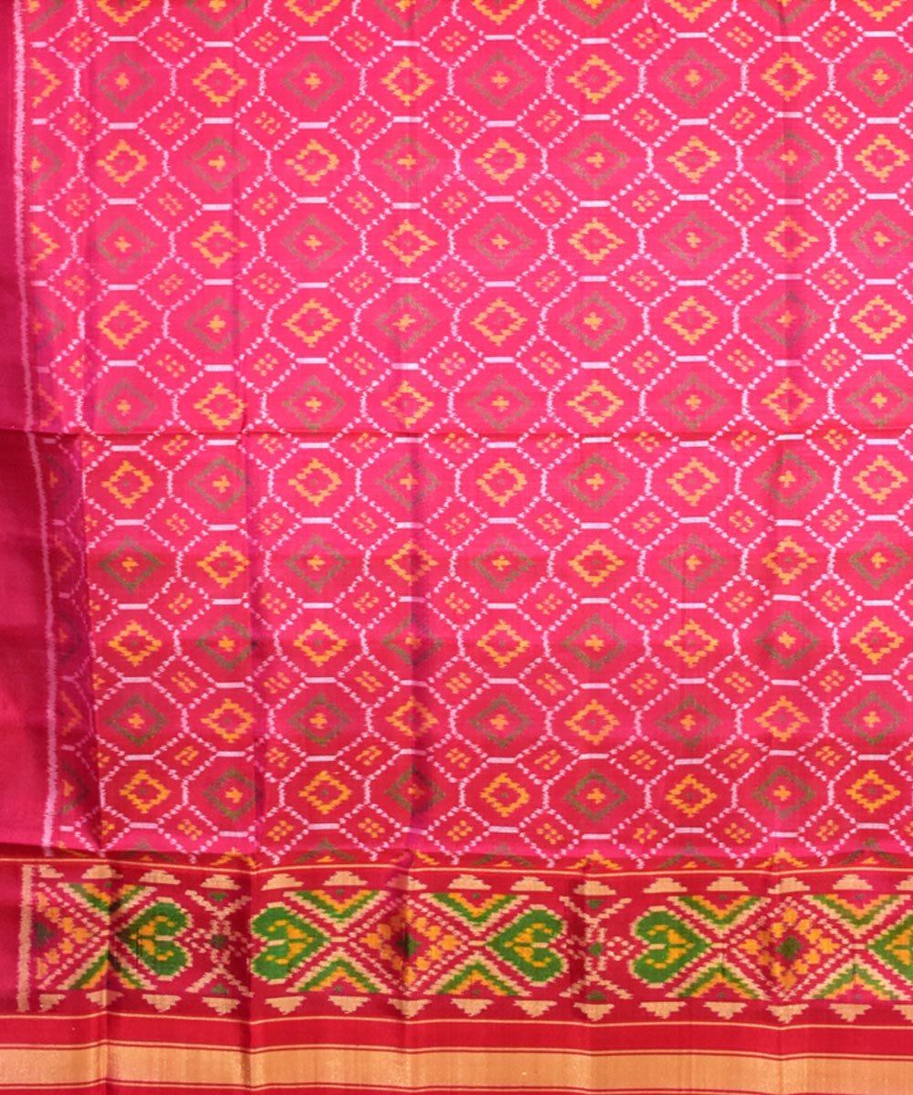 Pink green handwoven silk patola dupatta