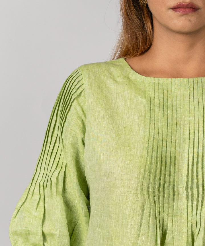 Green handwoven linen dress