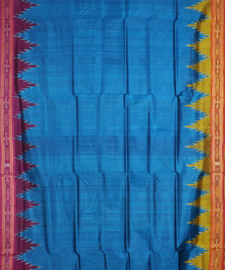 Cyan blue multicolour silk handwoven khandua saree